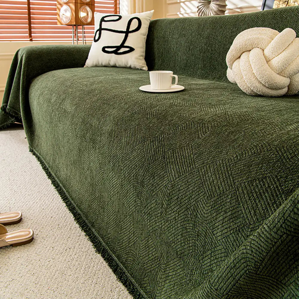 Linework Pattern Chenille Comfortable Scratch-Resistant Sofa Throw Sofa Cover