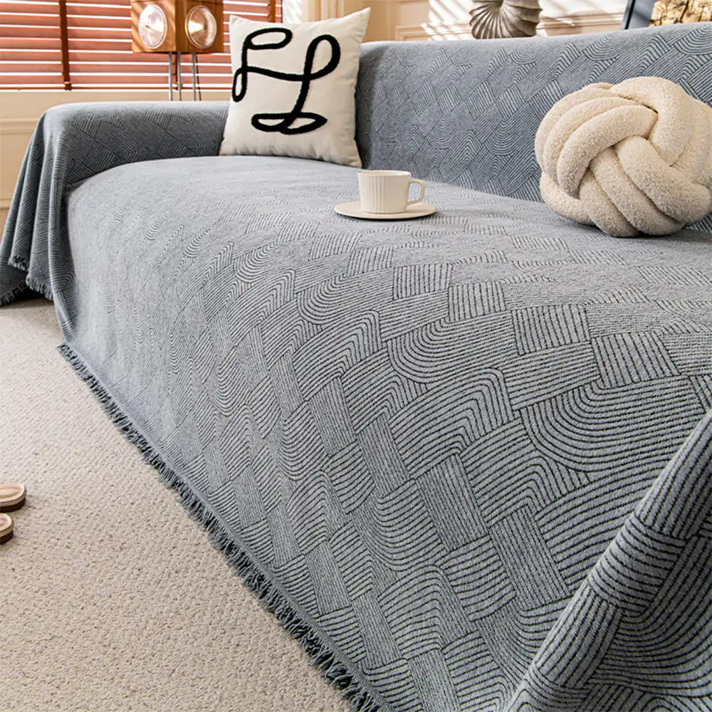 Linework Pattern Chenille Comfortable Scratch-Resistant Sofa Throw Sofa Cover
