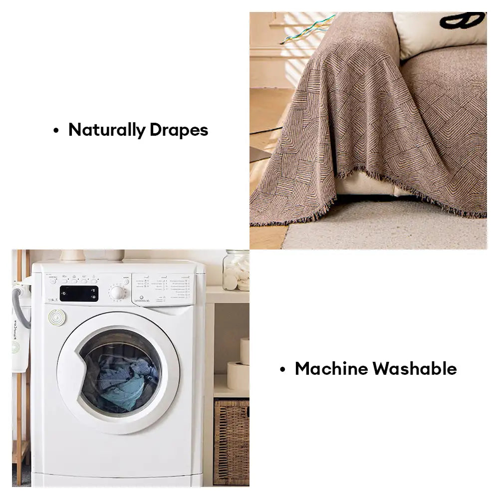 Linework Pattern Chenille Comfortable Scratch-Resistant Sofa Throw Sofa Cover
