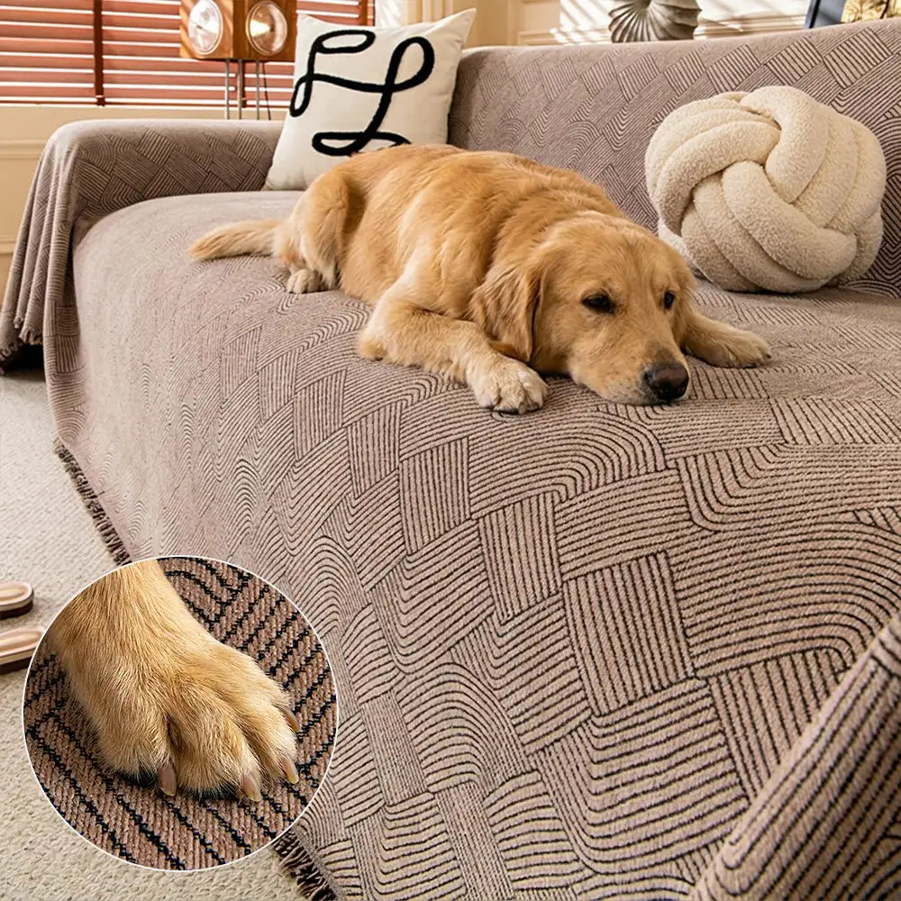 Linework Pattern Chenille Comfortable Scratch-Resistant Sofa Throw Sofa Cover