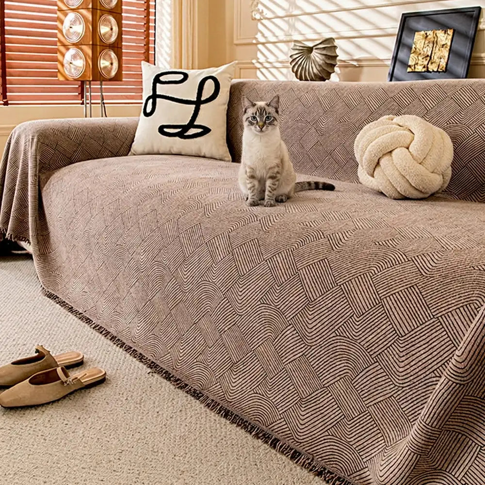 Linework Pattern Chenille Comfortable Scratch-Resistant Sofa Throw Sofa Cover