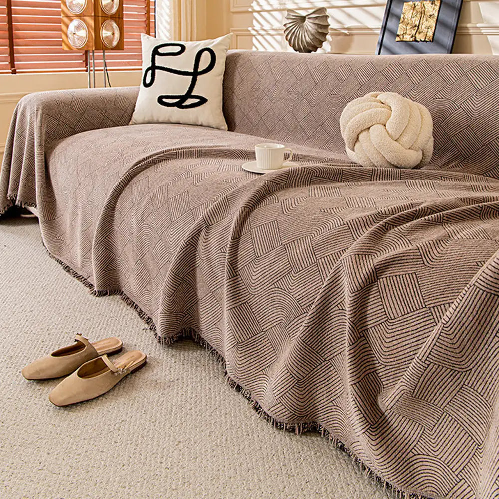 Linework Pattern Chenille Comfortable Scratch-Resistant Sofa Throw Sofa Cover