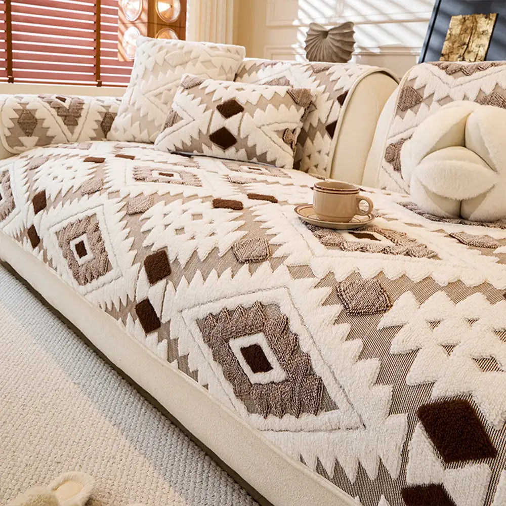 Modern Geometric Thick Plush Anti-Scratch Non-Slip Sofa Cover
