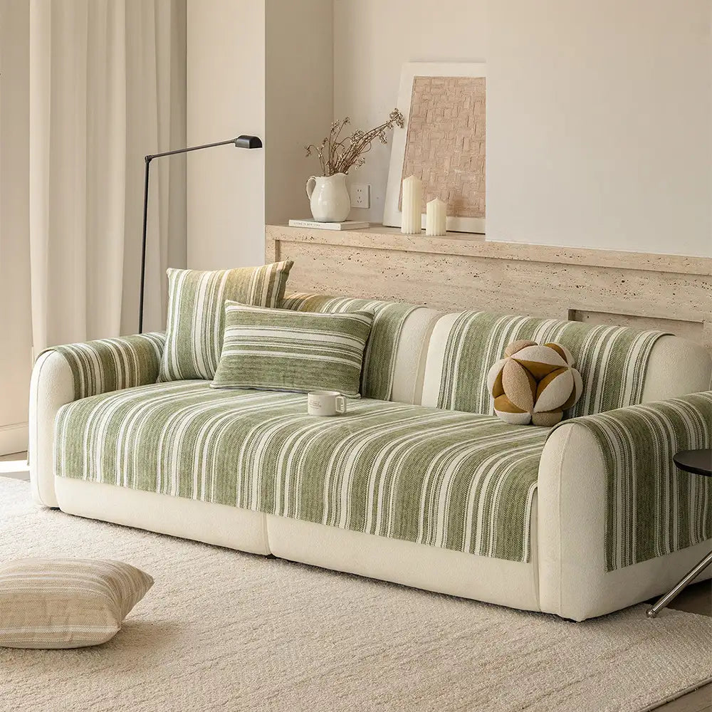 Natural Stripe Chenille Sofa Protection Washable Non-Slip Sofa Cover