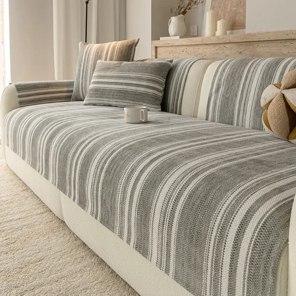 Natural Stripe Chenille Sofa Protection Washable Non-Slip Sofa Cover