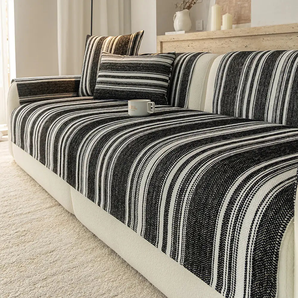 Natural Stripe Chenille Sofa Protection Washable Non-Slip Sofa Cover
