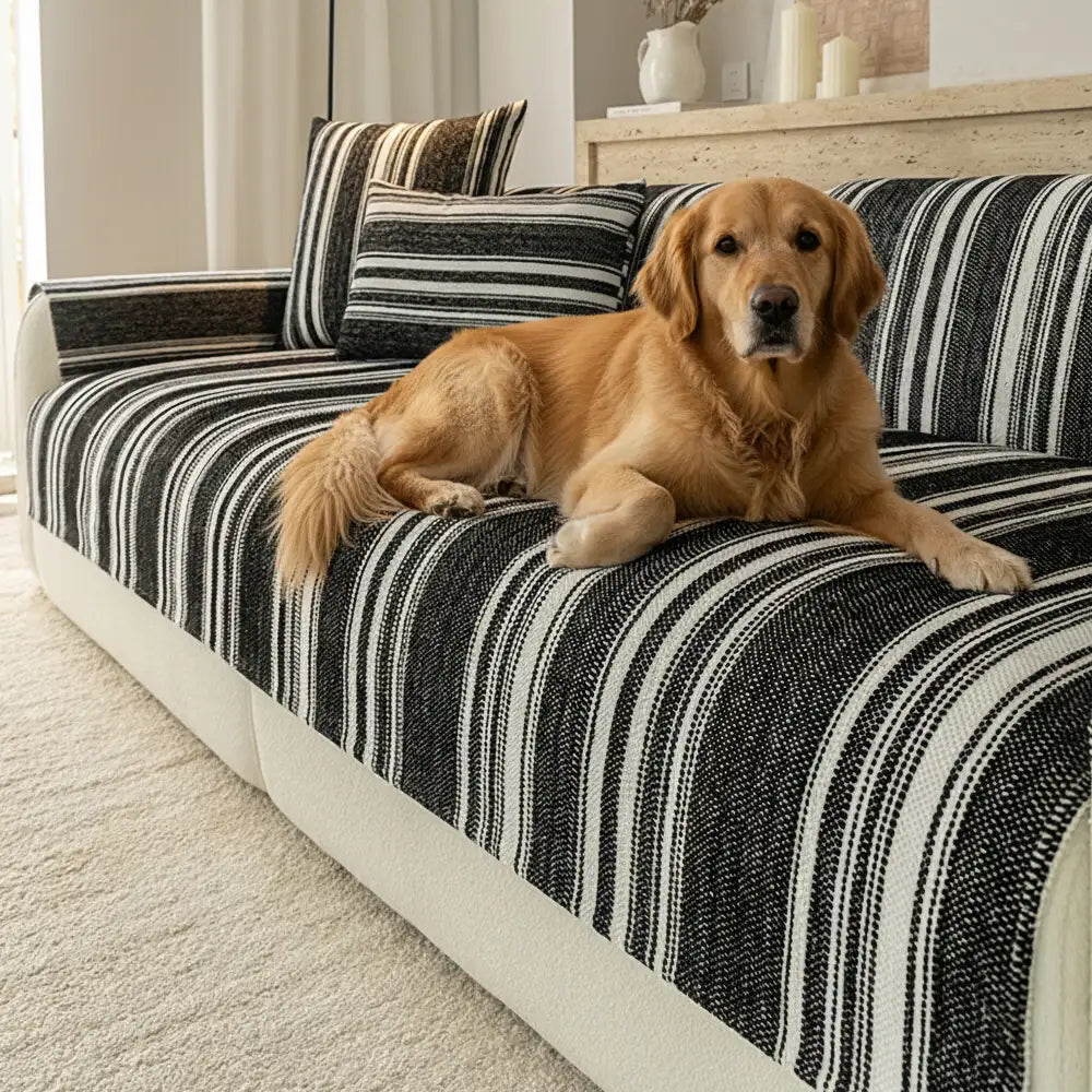 Natural Stripe Chenille Sofa Protection Washable Non-Slip Sofa Cover