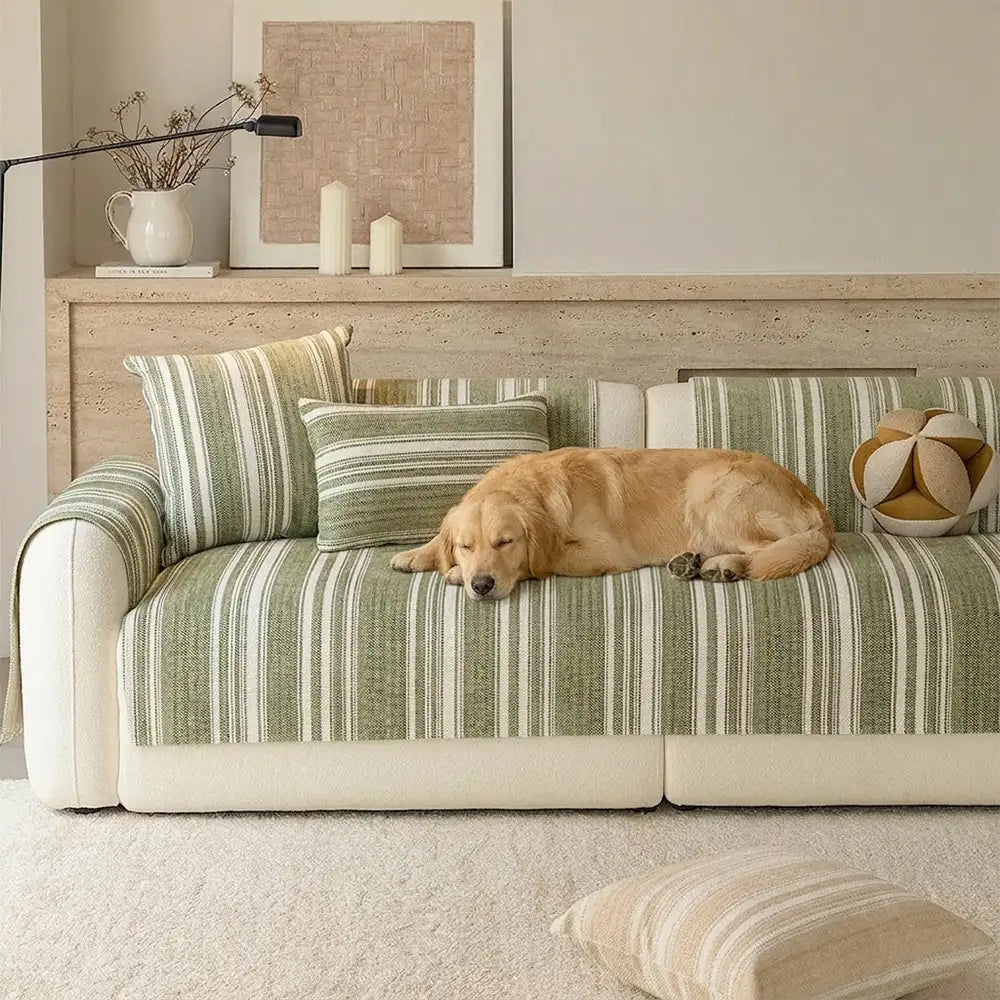 Natural Stripe Chenille Sofa Protection Washable Non-Slip Sofa Cover