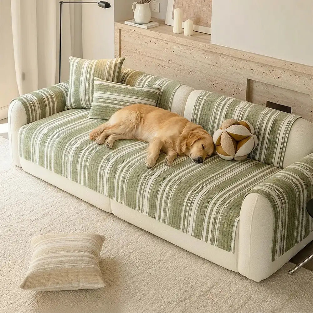 Natural Stripe Chenille Sofa Protection Washable Non-Slip Sofa Cover