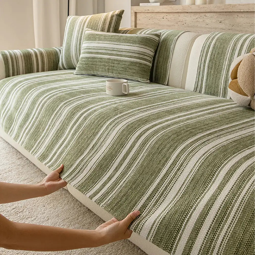 Natural Stripe Chenille Sofa Protection Washable Non-Slip Sofa Cover