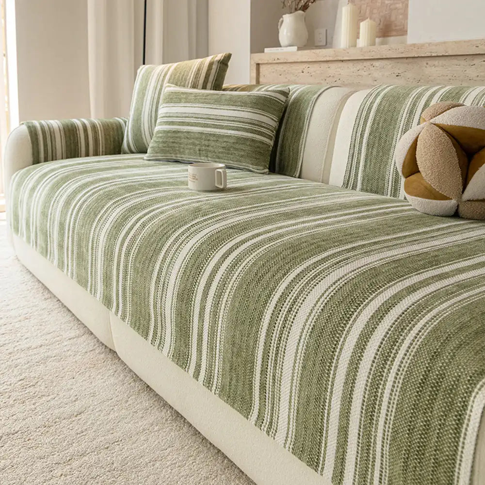 Natural Stripe Chenille Sofa Protection Washable Non-Slip Sofa Cover