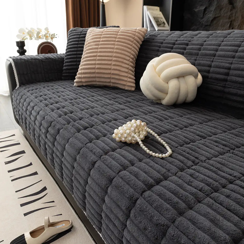 Waterproof One-Piece Cozy Flannel Sofa Protection Non-Slip Couch Cover & Office Chair Protector