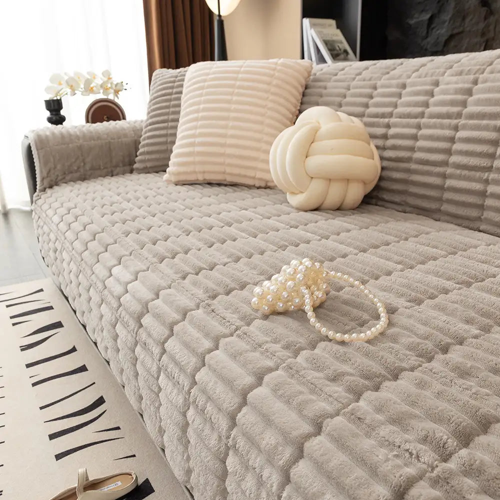 Waterproof One-Piece Cozy Flannel Sofa Protection Non-Slip Corner Couch Cover