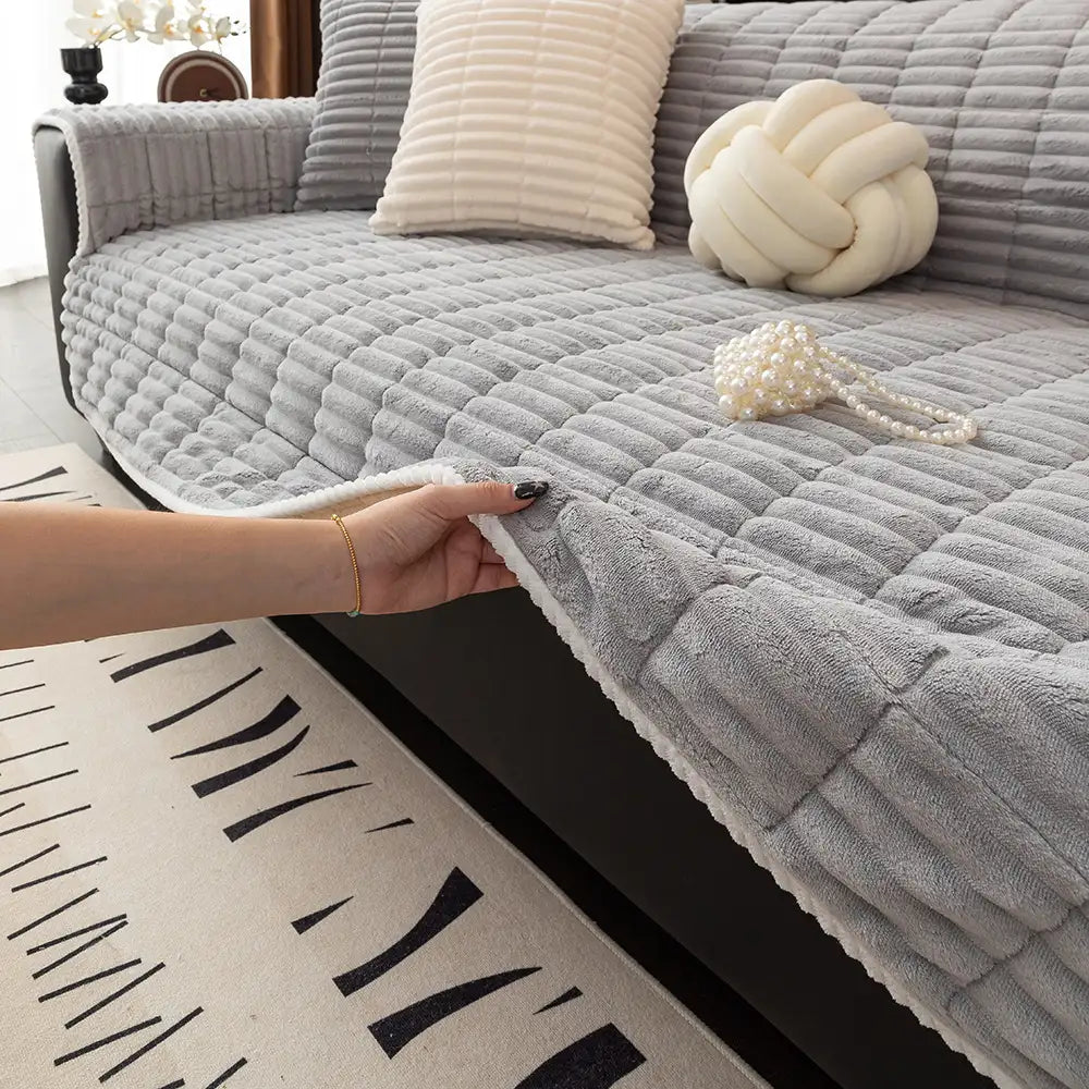 Waterproof One-Piece Cozy Flannel Sofa Protection Non-Slip Corner Couch Cover