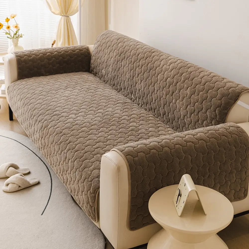 One-Piece Short Plush Comfortable Skin-Friendly Furniture Protection Couch Cover - Puzzle