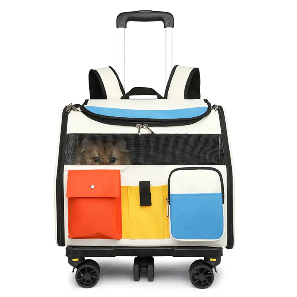 Portable Rolling Pet Backpack Carrier with Detachable Trolley Cat Carrier Dog Carrier