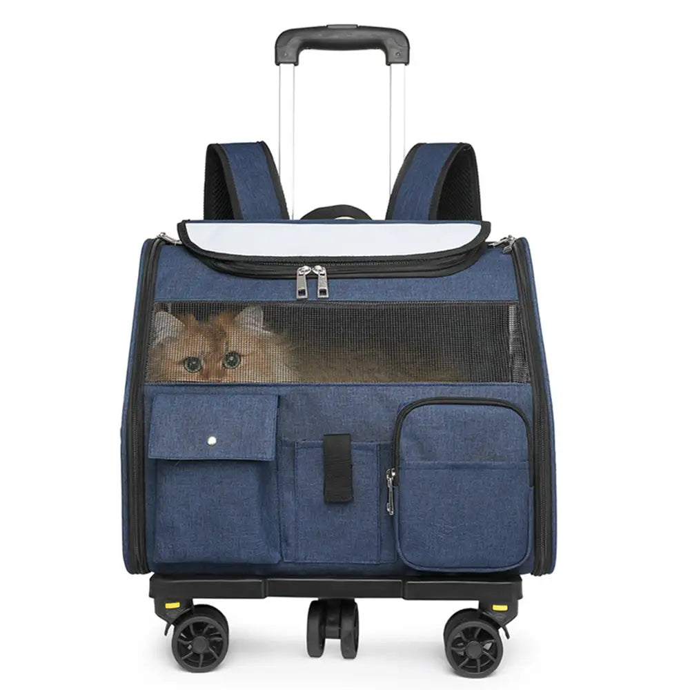 Portable Rolling Pet Backpack Carrier with Detachable Trolley Cat Carrier Dog Carrier