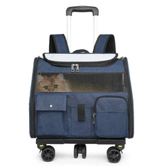 Portable Rolling Pet Backpack Carrier with Detachable Trolley Cat Carrier Dog Carrier