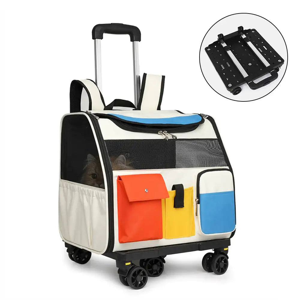 Portable Rolling Pet Backpack Carrier with Detachable Trolley Cat Carrier Dog Carrier