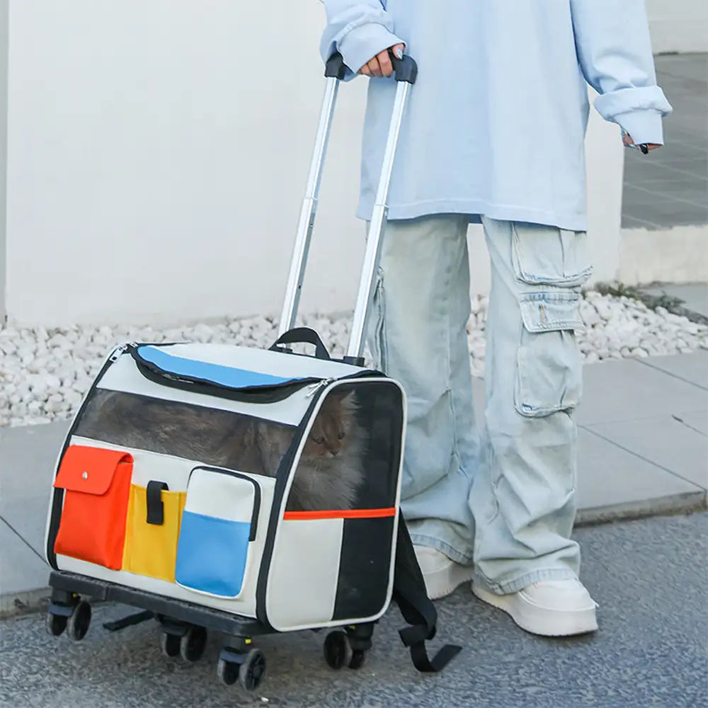 Portable Rolling Pet Backpack Carrier with Detachable Trolley Cat Carrier Dog Carrier