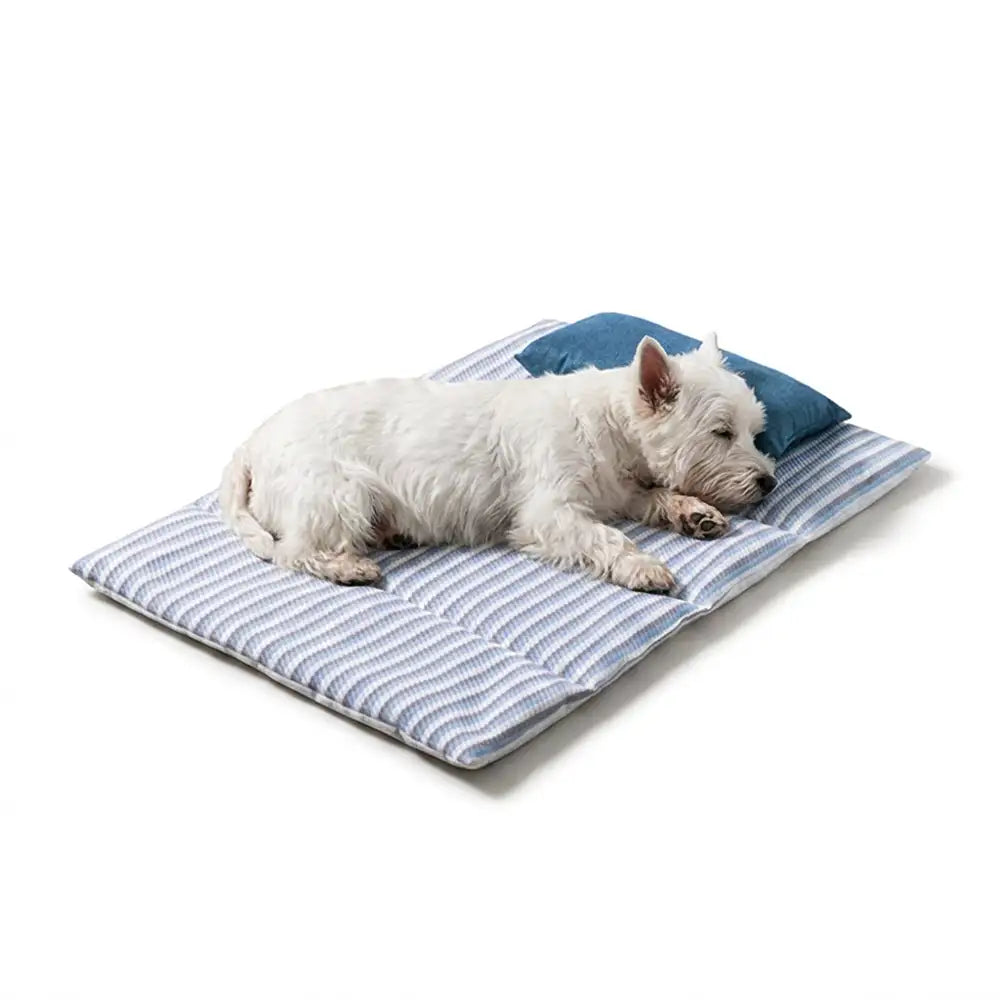 Refreshing Striped Cooling Ice Silk Non-Slip Dog Mat Bed with Pillow