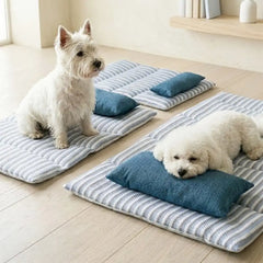 Refreshing Striped Cooling Ice Silk Non-Slip Dog Mat Bed with Pillow