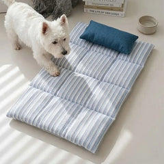 Refreshing Striped Cooling Ice Silk Non-Slip Dog Mat Bed with Pillow