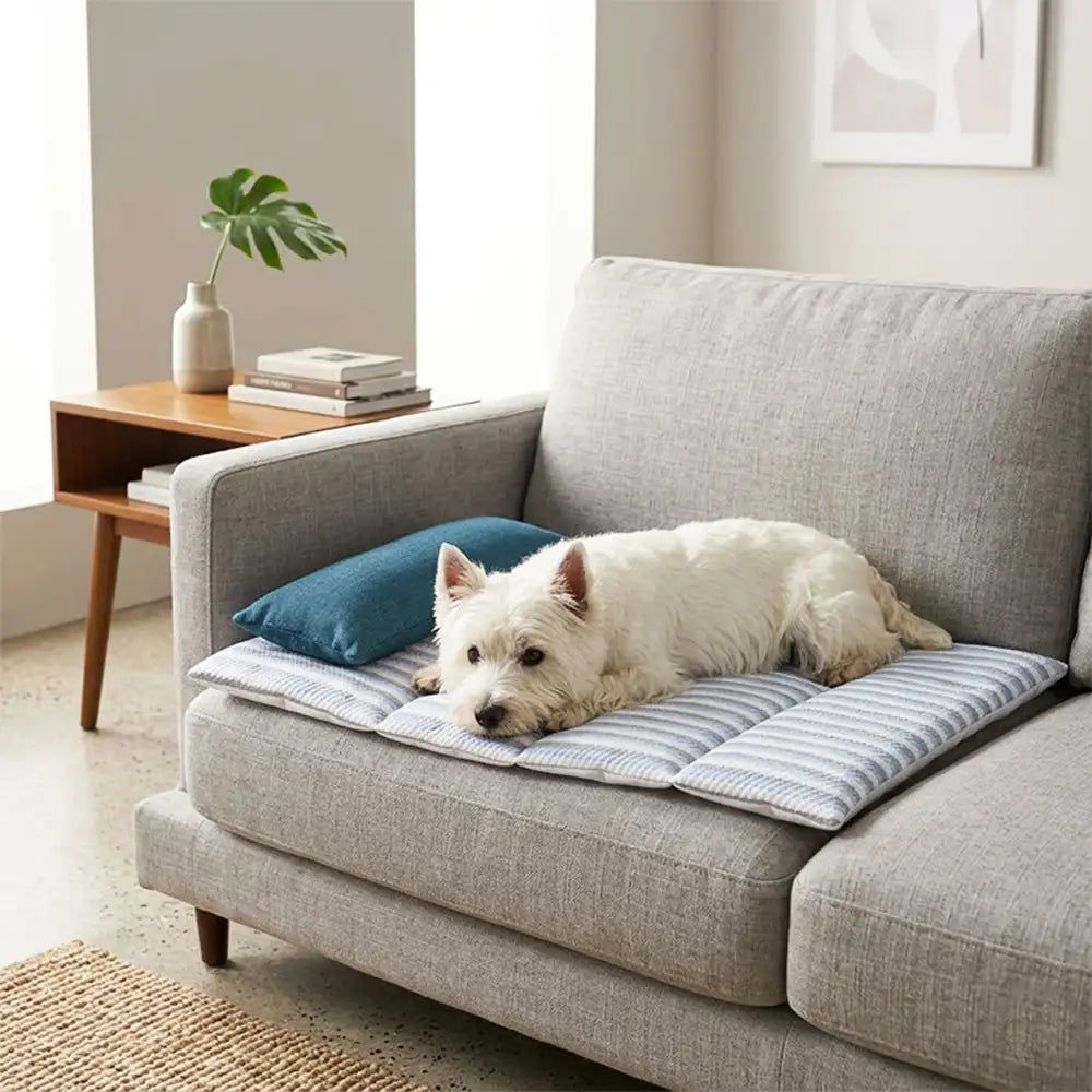 Refreshing Striped Cooling Ice Silk Non-Slip Dog Mat Bed with Pillow