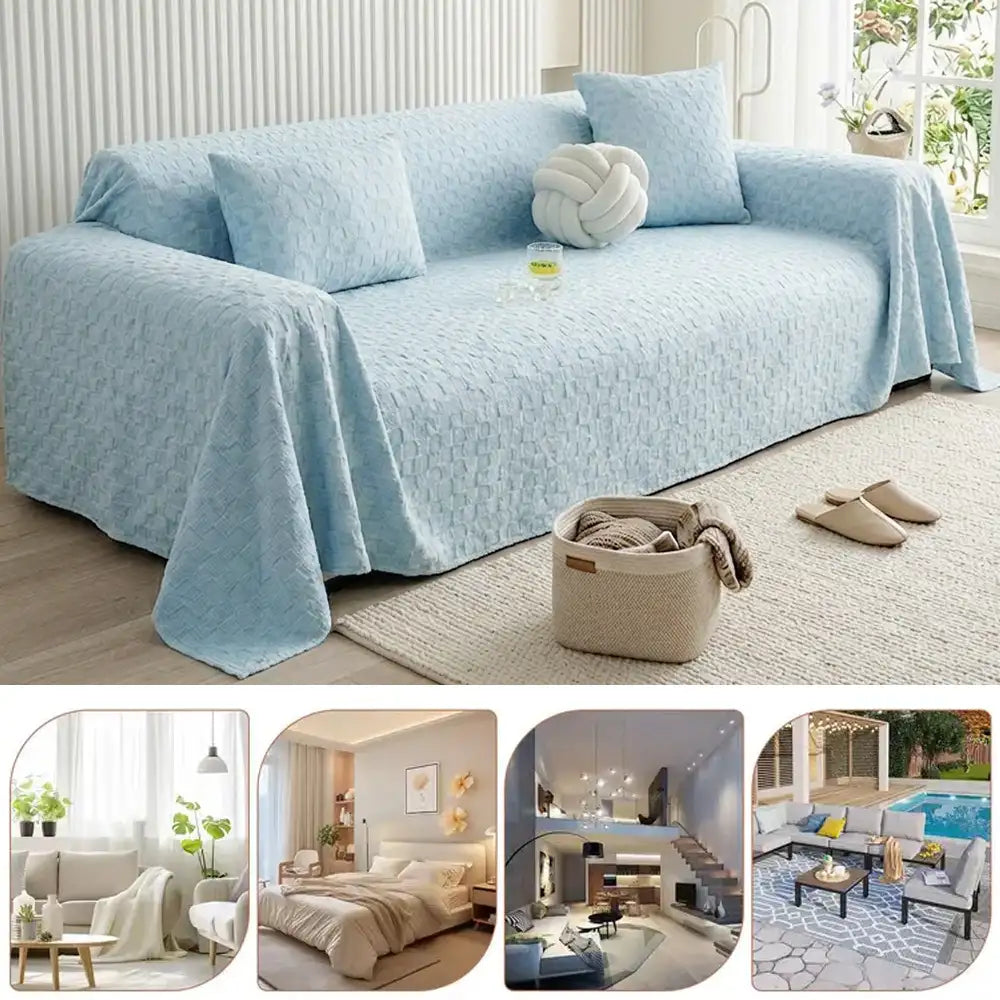 Textured Cooling Ice Silk Skin-Friendly Breathable Sofa Throw Blanket Washable Sofa Cover