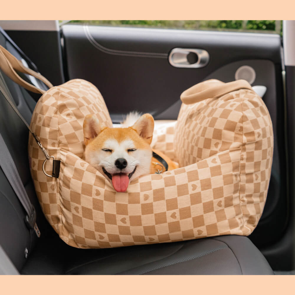 Vintage Heart Chequerboard Dog Car Seat Bed