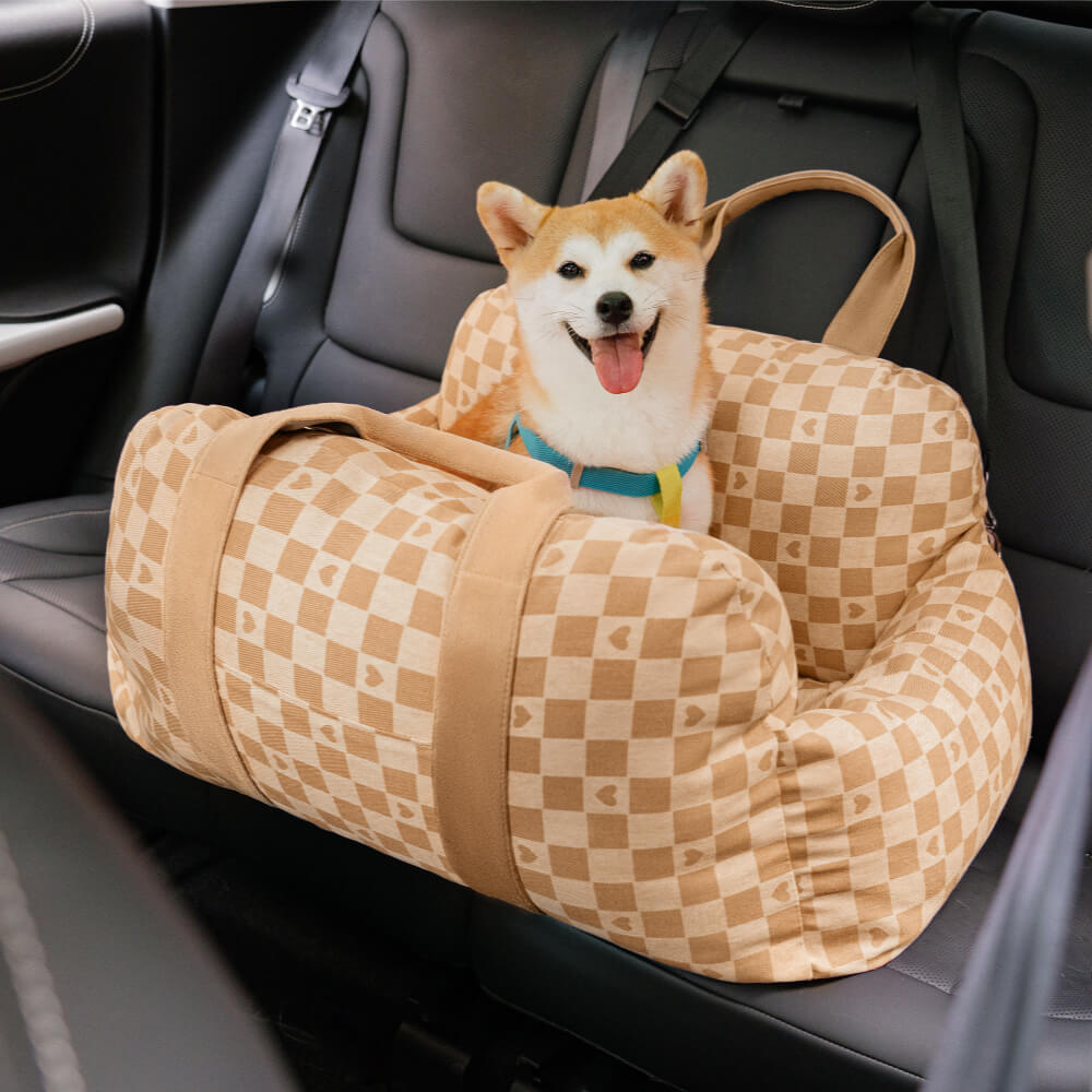 Vintage Heart Chequerboard Dog Car Seat Bed