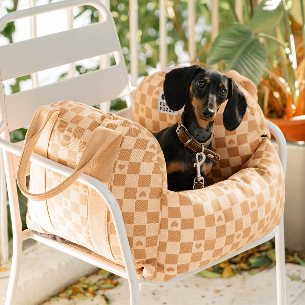 Vintage Heart Chequerboard Dog Car Seat Bed