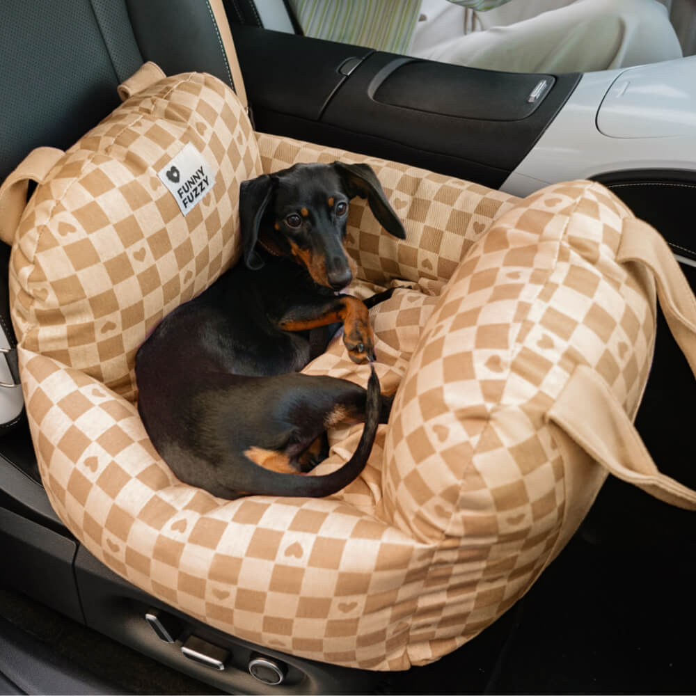 Vintage Heart Chequerboard Dog Car Seat Bed