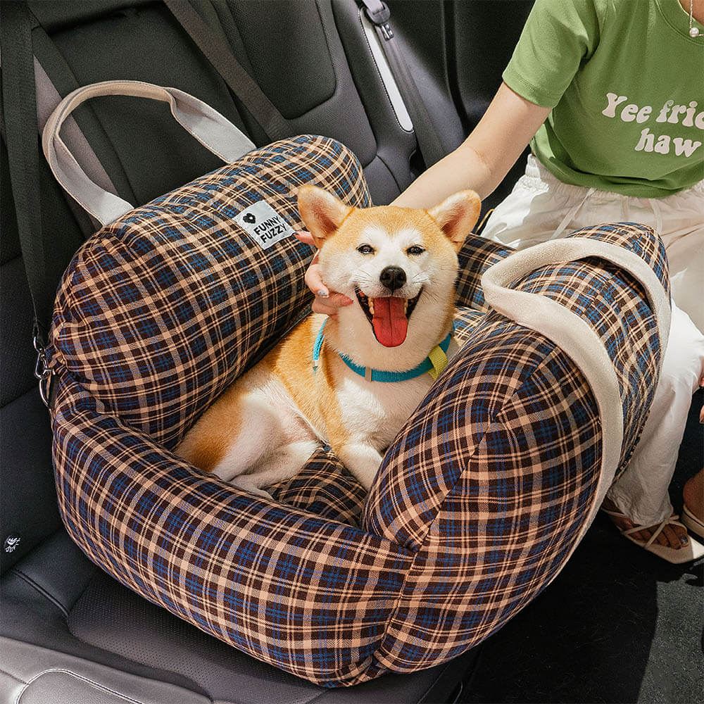 Vintage Heart Chequerboard Dog Car Seat Bed