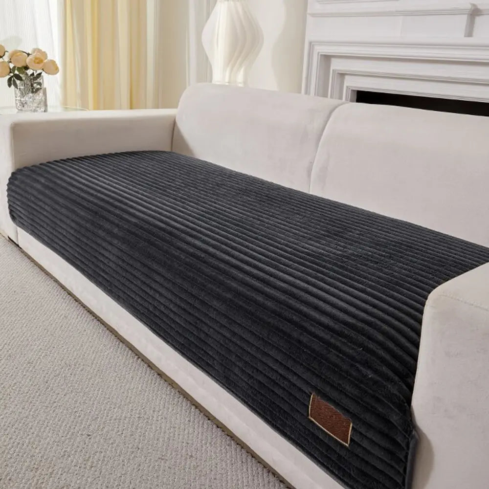 Furry Striped Sofa Protection Non-Slip Couch Cover - Solid