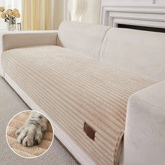 Furry Striped Sofa Protection Non-Slip Couch Cover - Solid