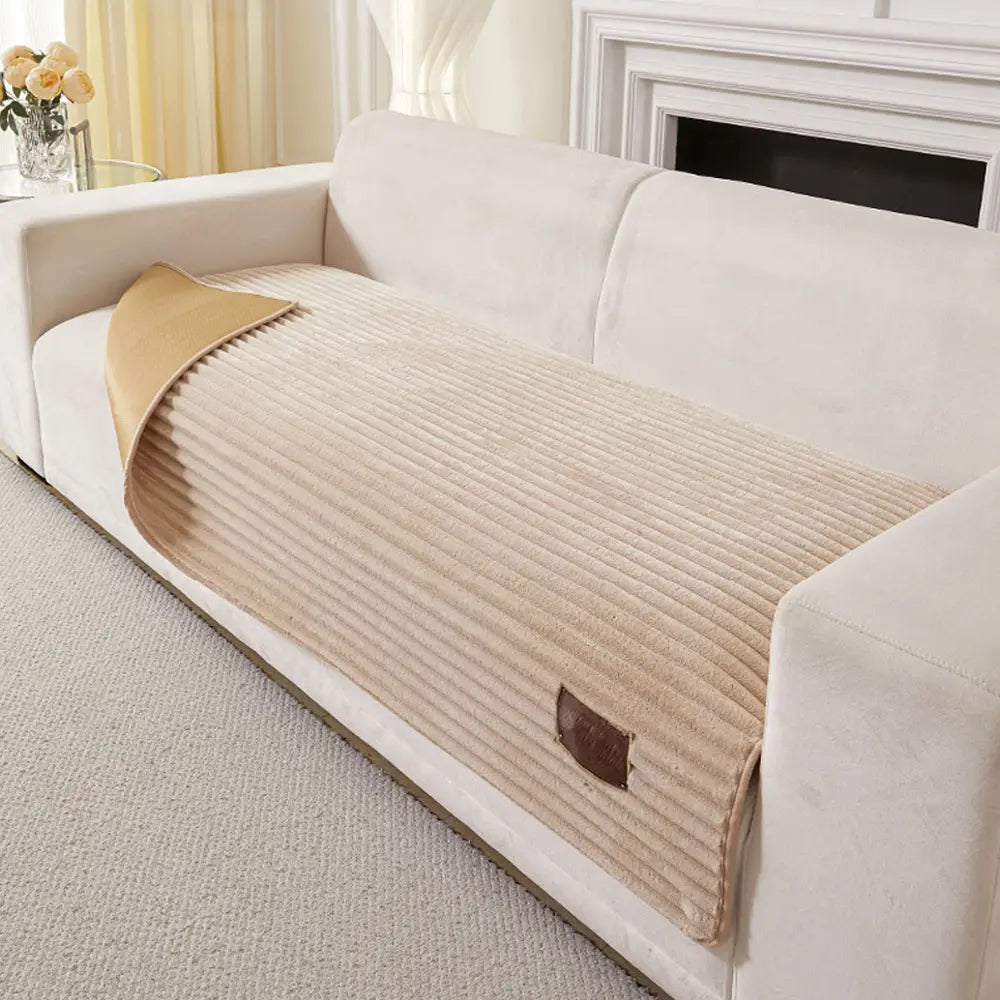 Furry Striped Sofa Protection Non-Slip Couch Cover - Solid