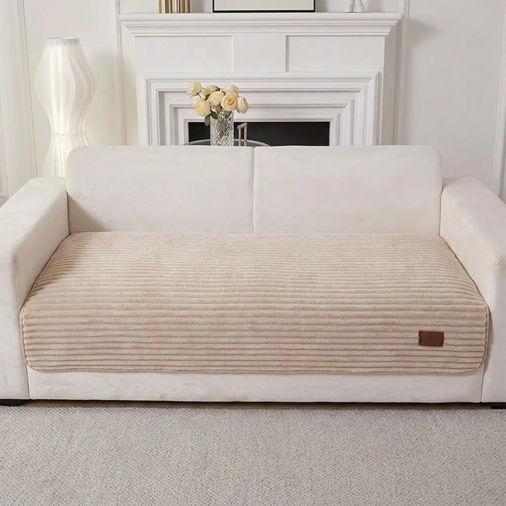 Furry Striped Sofa Protection Non-Slip Couch Cover - Solid