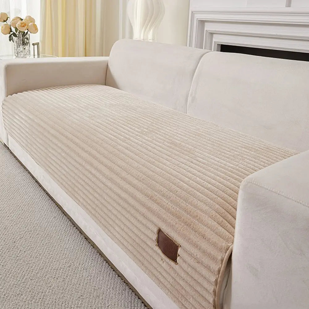 Furry Striped Sofa Protection Non-Slip Couch Cover - Solid