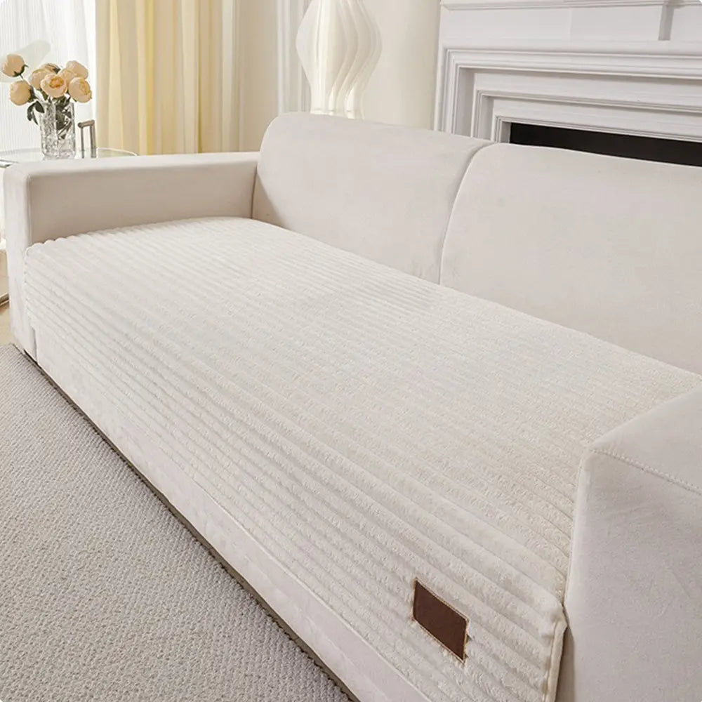 Furry Striped Sofa Protection Non-Slip Couch Cover - Solid