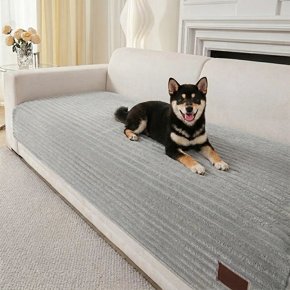 Furry Striped Sofa Protection Non-Slip Couch Cover - Solid