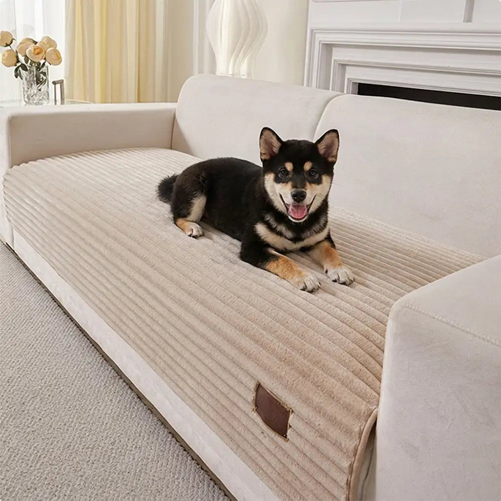 Furry Striped Sofa Protection Non-Slip Couch Cover - Solid
