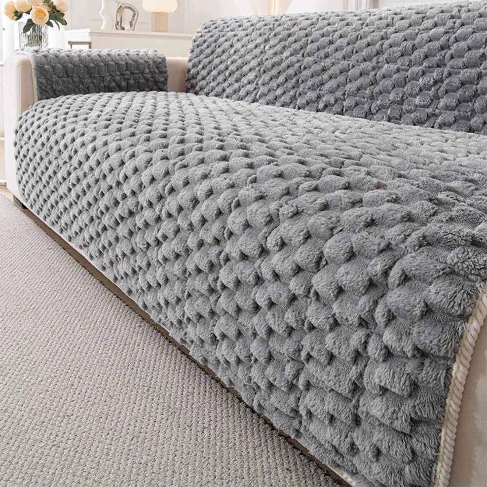 Fuzzy Bubble Plush One-Piece Pet-Friendly Sofa Protection Non-Slip Couch Cover
