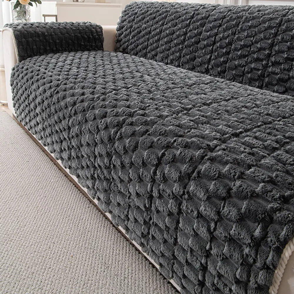 Fuzzy Bubble Plush One-Piece Pet-Friendly Sofa Protection Non-Slip Couch Cover