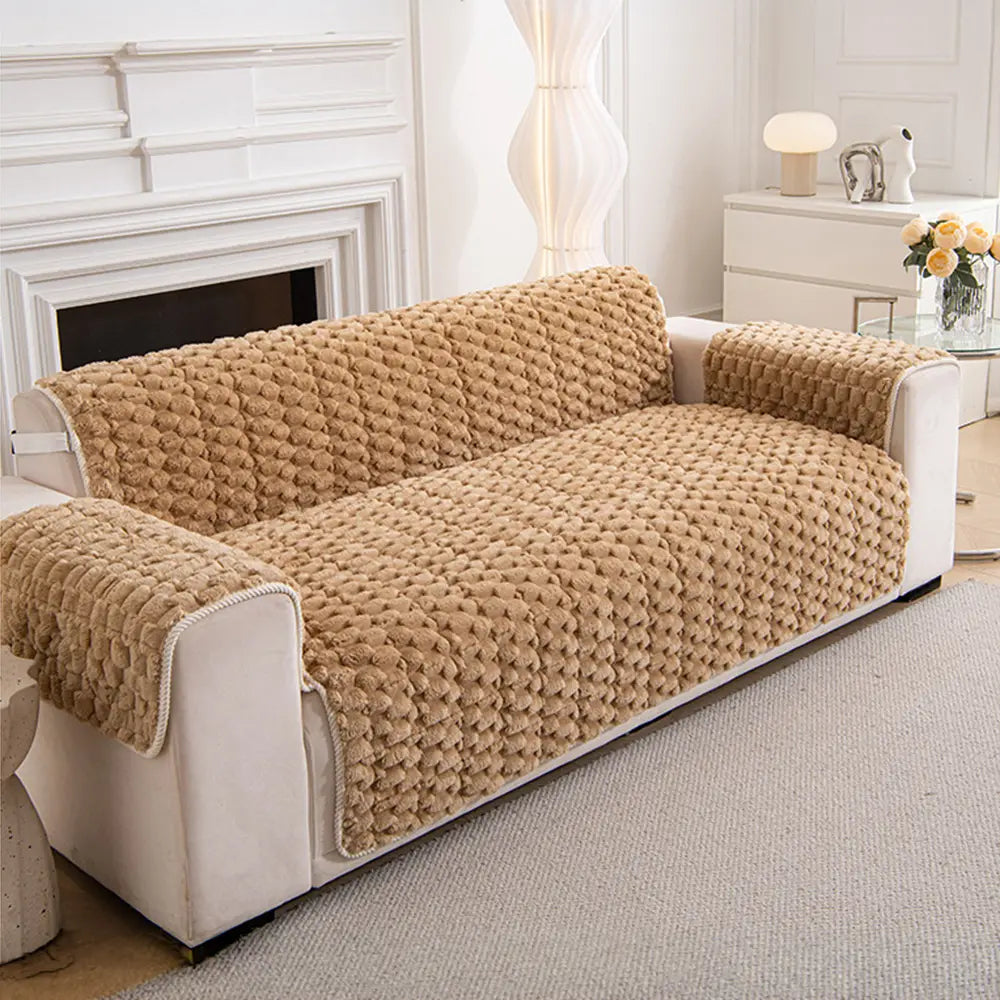 Fuzzy Bubble Plush One-Piece Pet-Friendly Sofa Protection Non-Slip Couch Cover