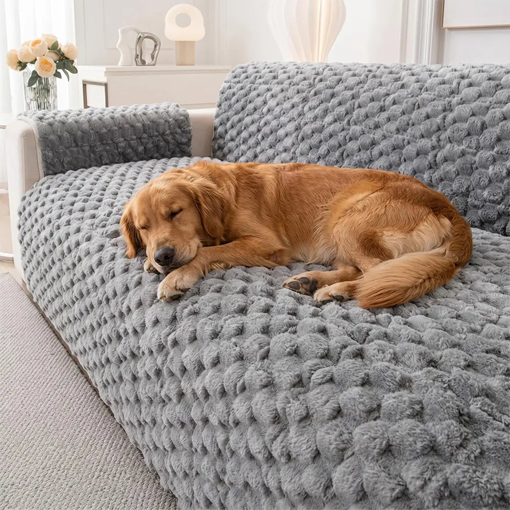 Fuzzy Bubble Plush One-Piece Pet-Friendly Sofa Protection Non-Slip Couch Cover