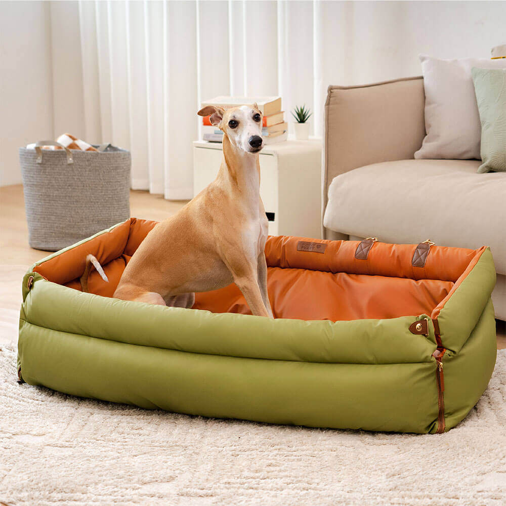 Large Deluxe Faux Leather Dog Car Seat Booster Bed - Roadtrip