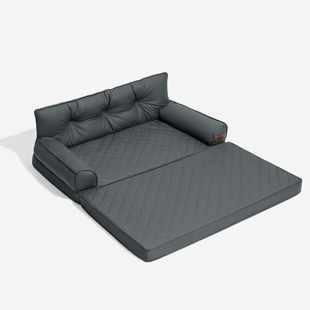 Luxe Faux Leather Foldable Orthopedic Outdoor Large Dog Bed