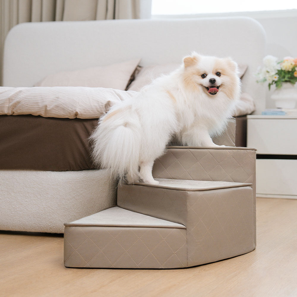 Luxe Water-repellent Faux Leather Removable Spiral Pet Stairs - Pet-Friendly Bedroom