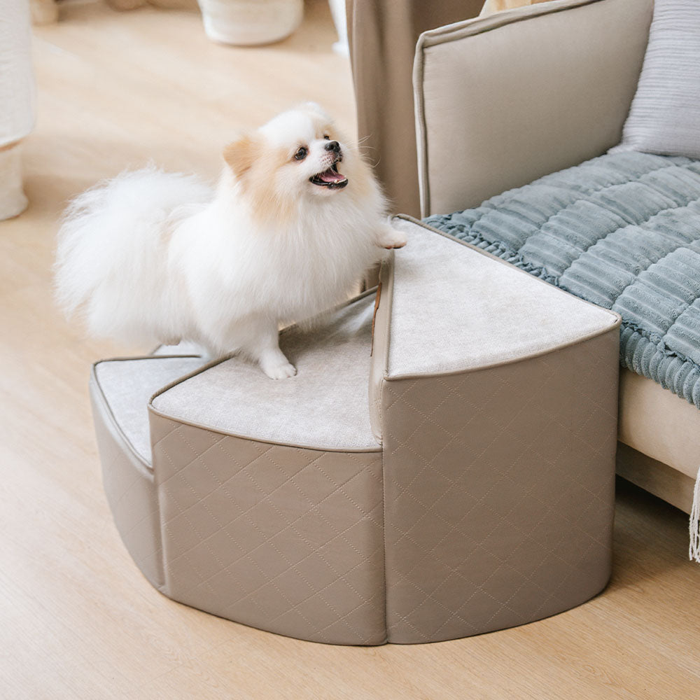 Luxe Water-repellent Faux Leather Removable Spiral Pet Stairs - Pet-Friendly Bedroom